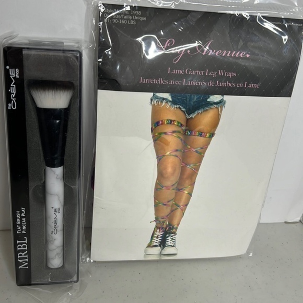 LEG AVENUE, LAME GARTER LEG WRAPS AND MAKE-UP BRUSH
